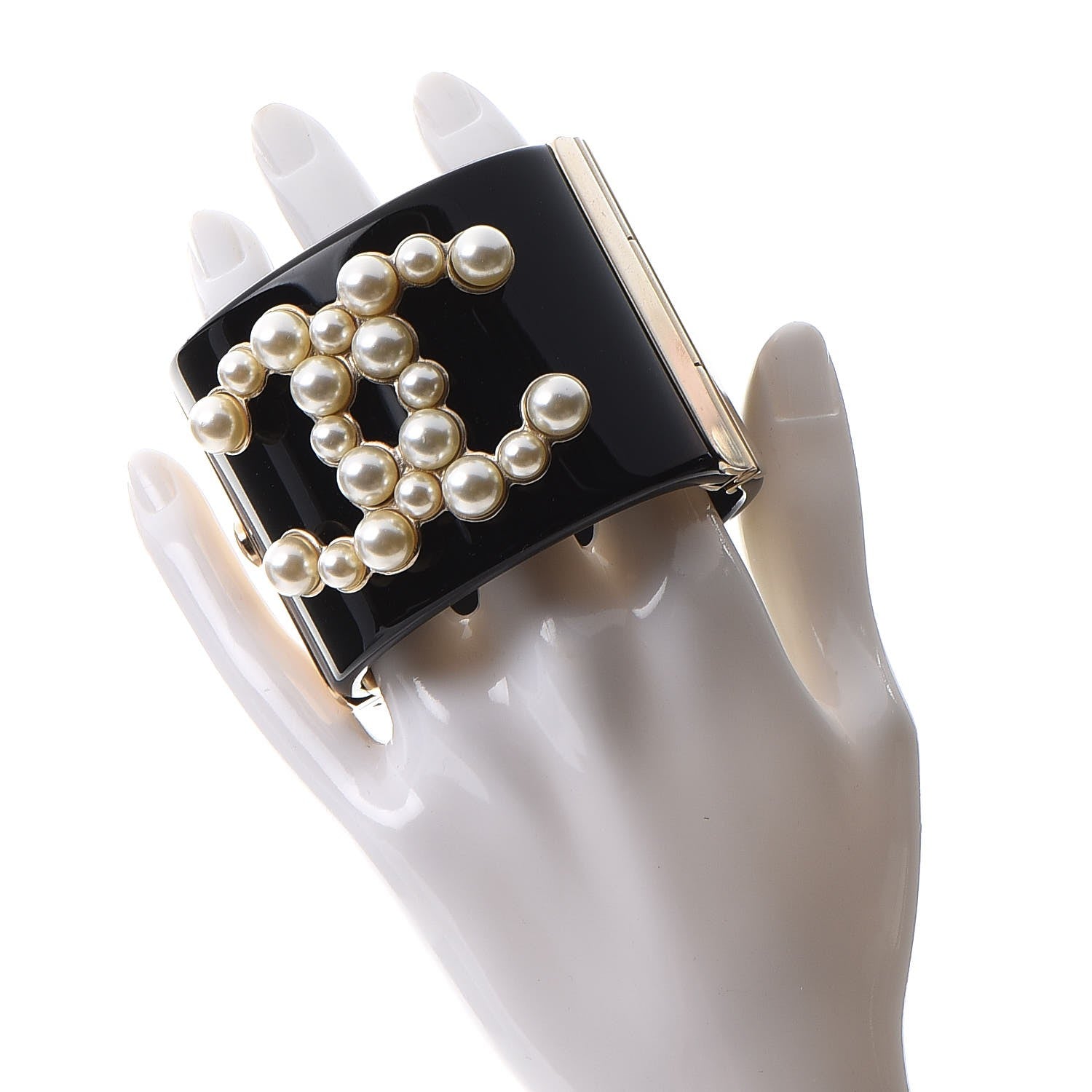 Chanel Resin Pearl CC Cuff Black 2 of 7