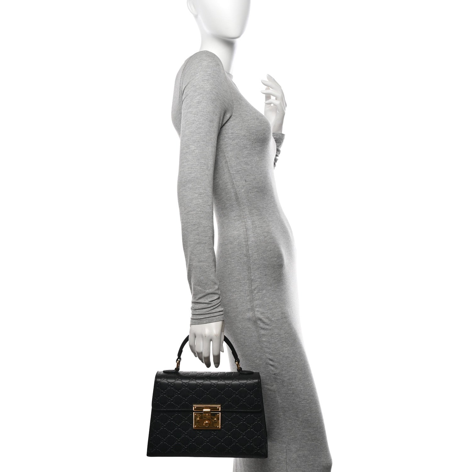 Gucci Guccissima Signature Small Padlock Top Handle Bag Black 2 of 12