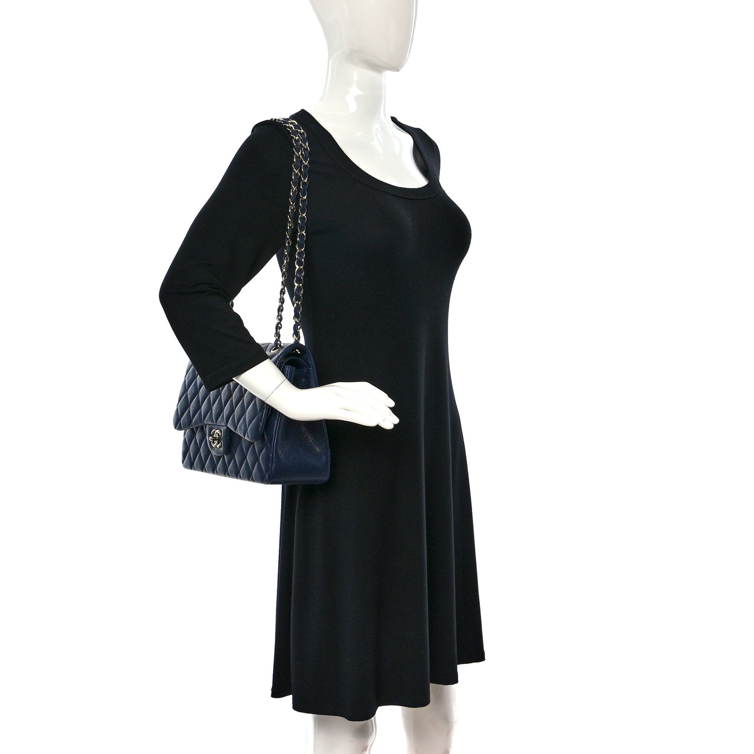 Chanel Caviar Quilted Jumbo Double Flap Navy Blue 2 of 9
