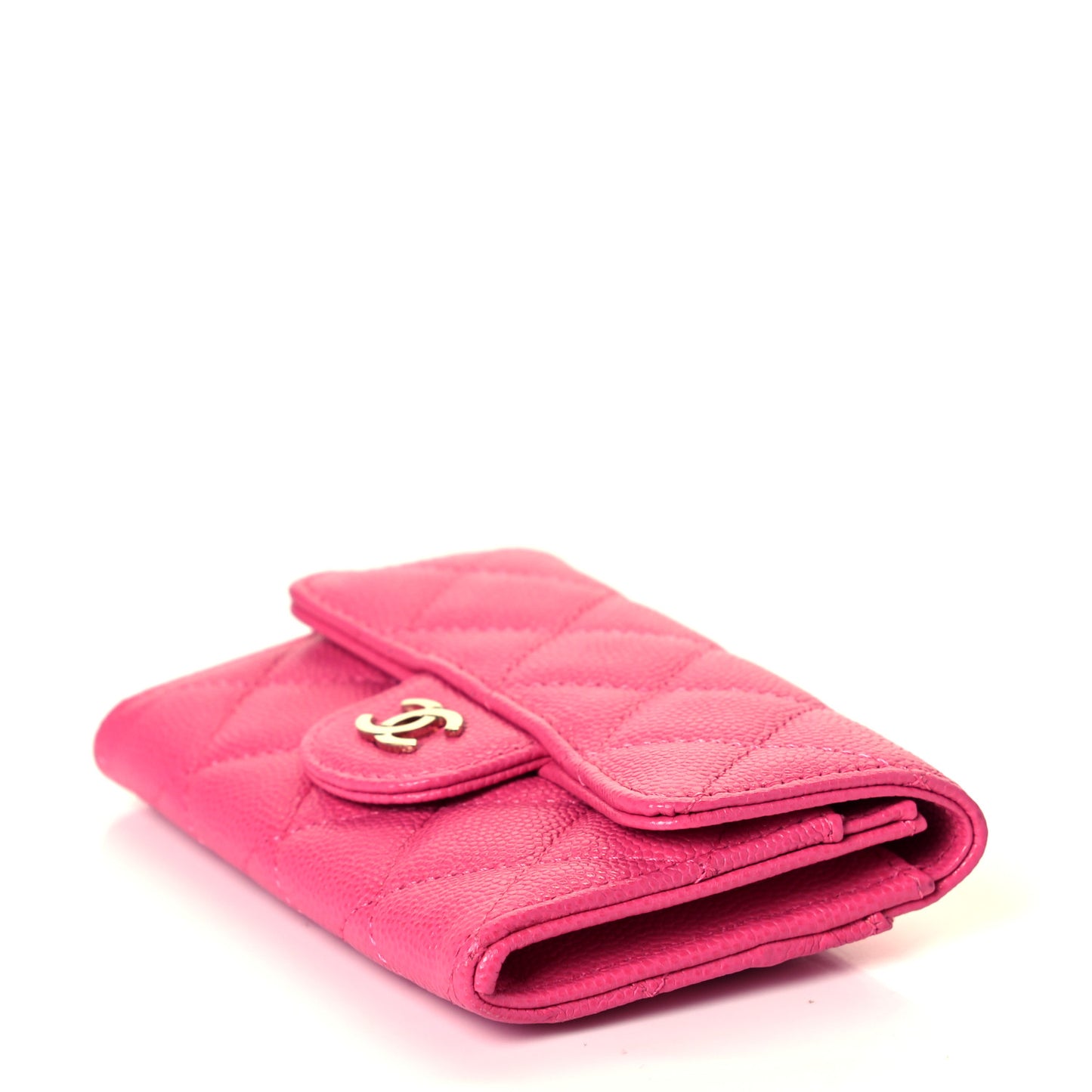Caviar Quilted Flap Card Holder Wallet Pink