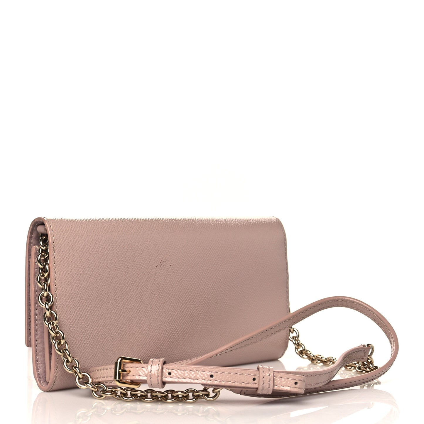 Grainy Calfskin Henley Wallet On Chain Beige