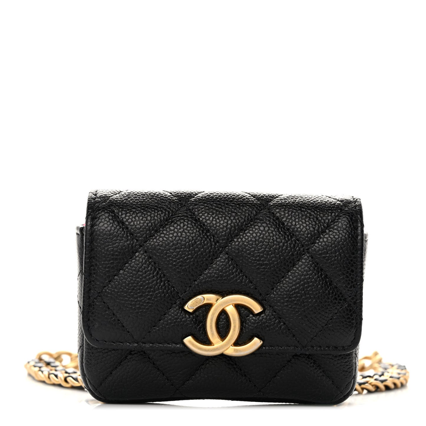 Shiny Caviar Quilted Chain Melody Belt Bag Black