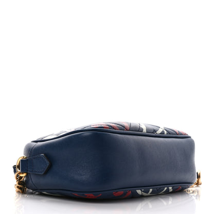 Gucci Calfskin Matelasse GucciGhost Small GG Marmont Chain Shoulder Bag Blue Agata Hibiscus Red 4 of 13