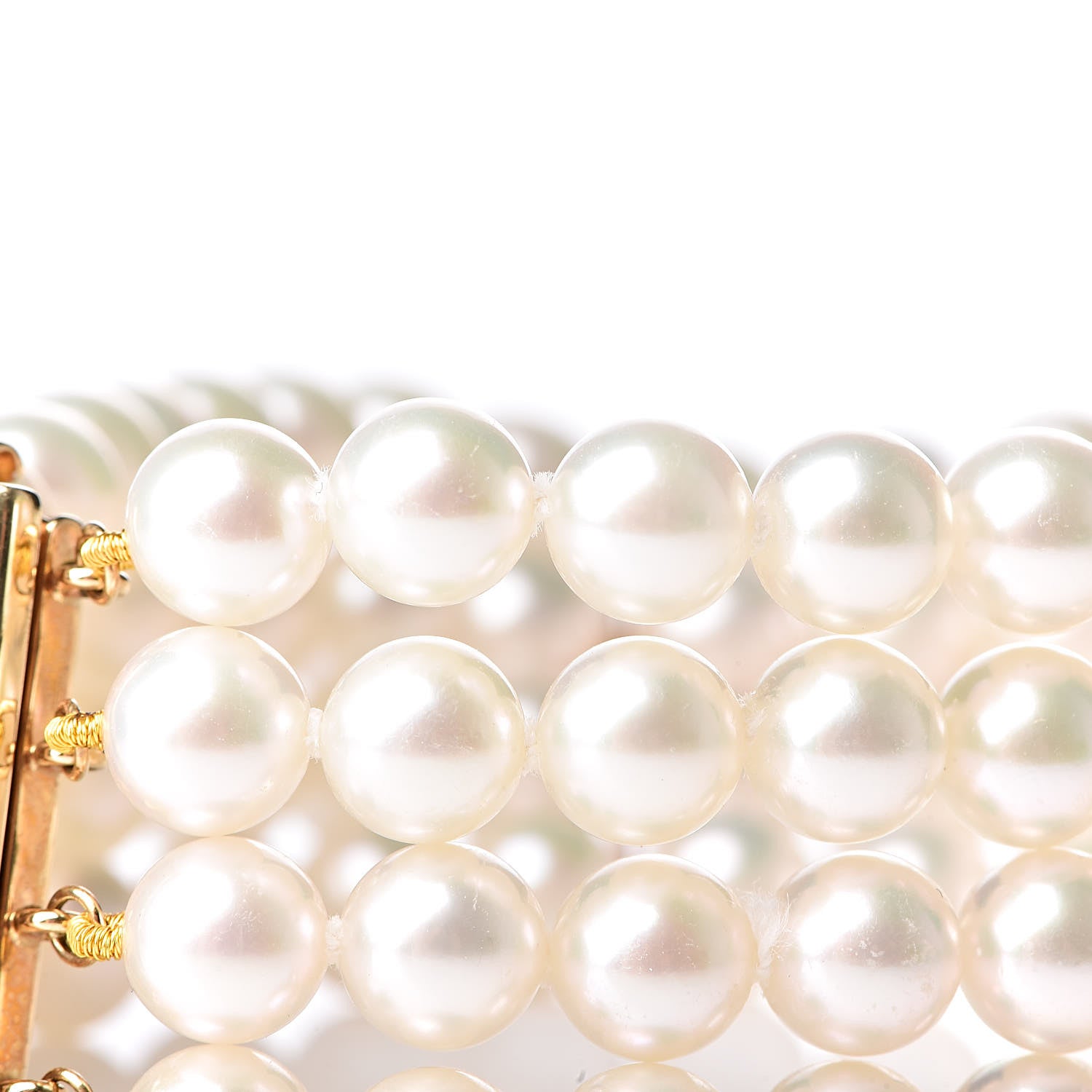 Mikimoto 18K Yellow Gold Diamond Akoya Pearl 6.5-7mm Four Strand Bracelet 6 of 6