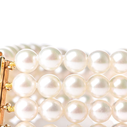 Mikimoto 18K Yellow Gold Diamond Akoya Pearl 6.5-7mm Four Strand Bracelet 6 of 6