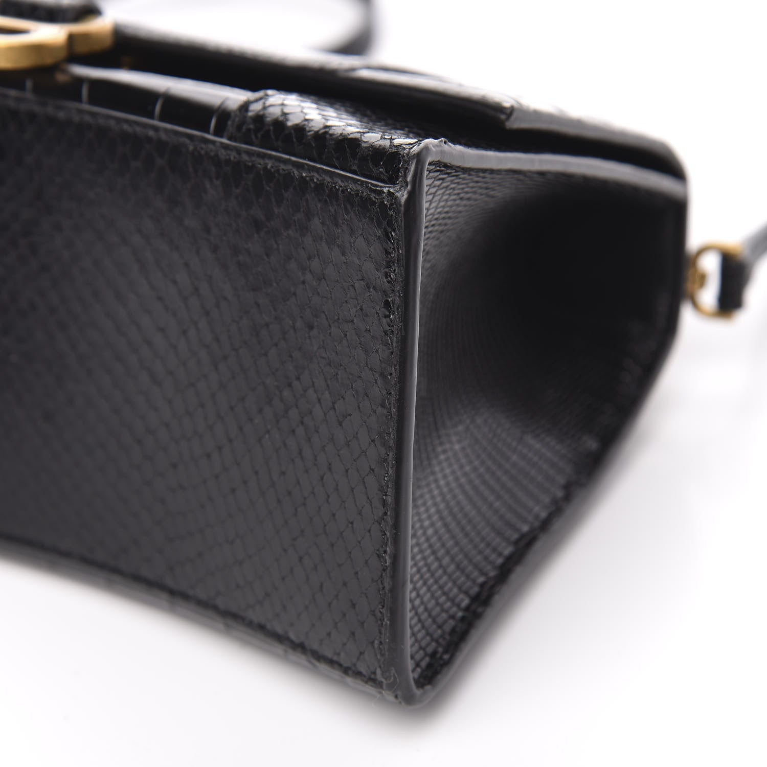 Balenciaga Calfskin Crocodile Lizard Embossed Small Patchwork Hourglass Top Handle Bag Black 9 of 10