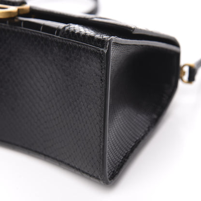 Balenciaga Calfskin Crocodile Lizard Embossed Small Patchwork Hourglass Top Handle Bag Black 9 of 10