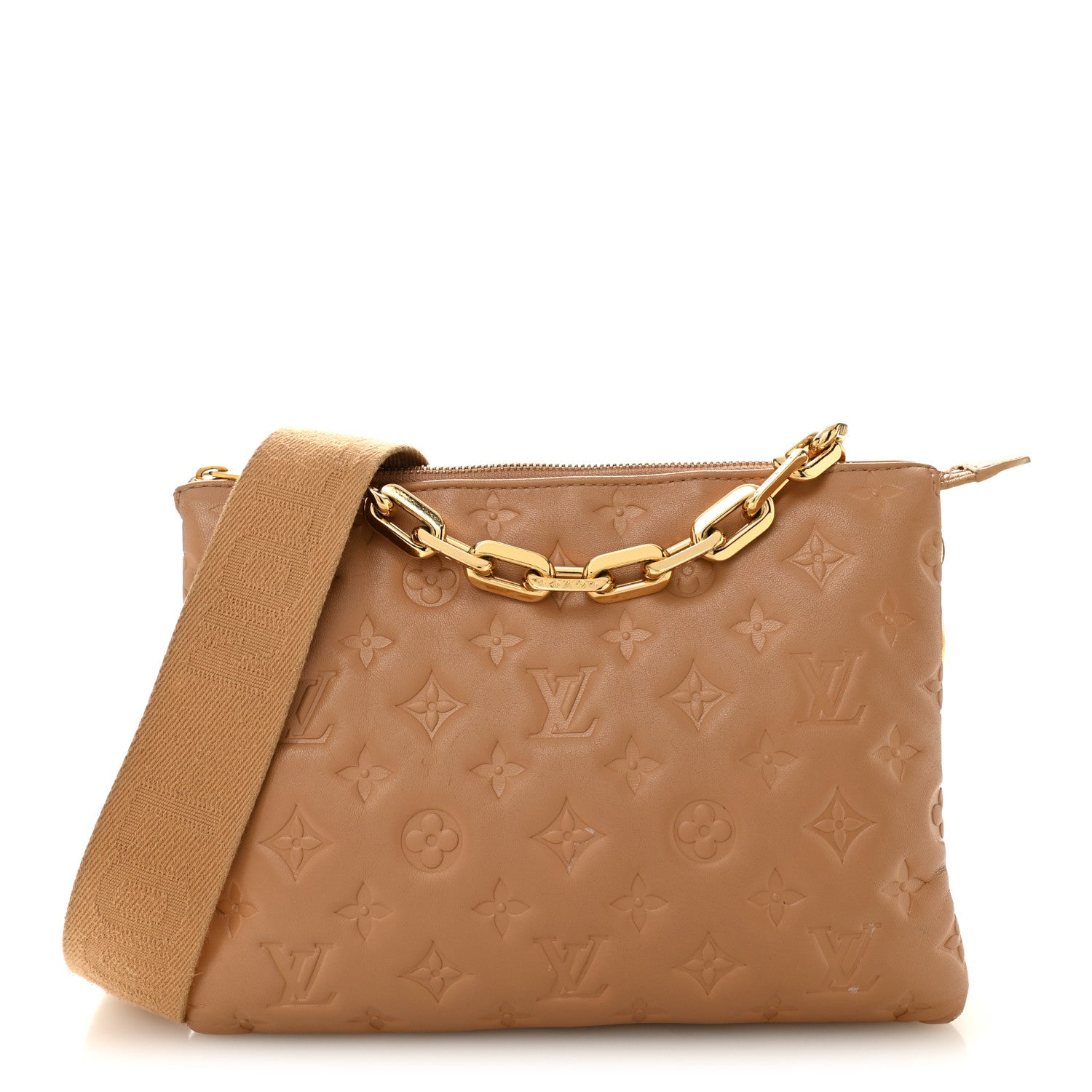 Louis Vuitton Lambskin Embossed Monogram Coussin PM Camel 1 of 9