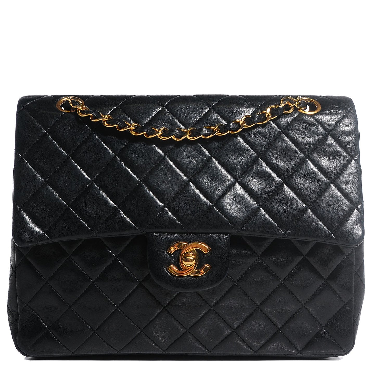 Lambskin Quilted Medium Double Flap Black