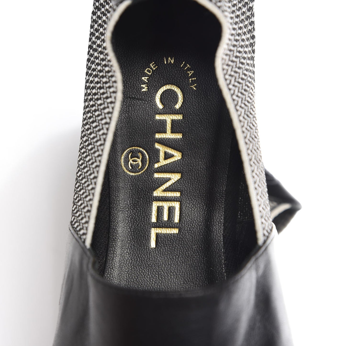Lambskin Fabric Camellia Moccasin Flats 41 Black White