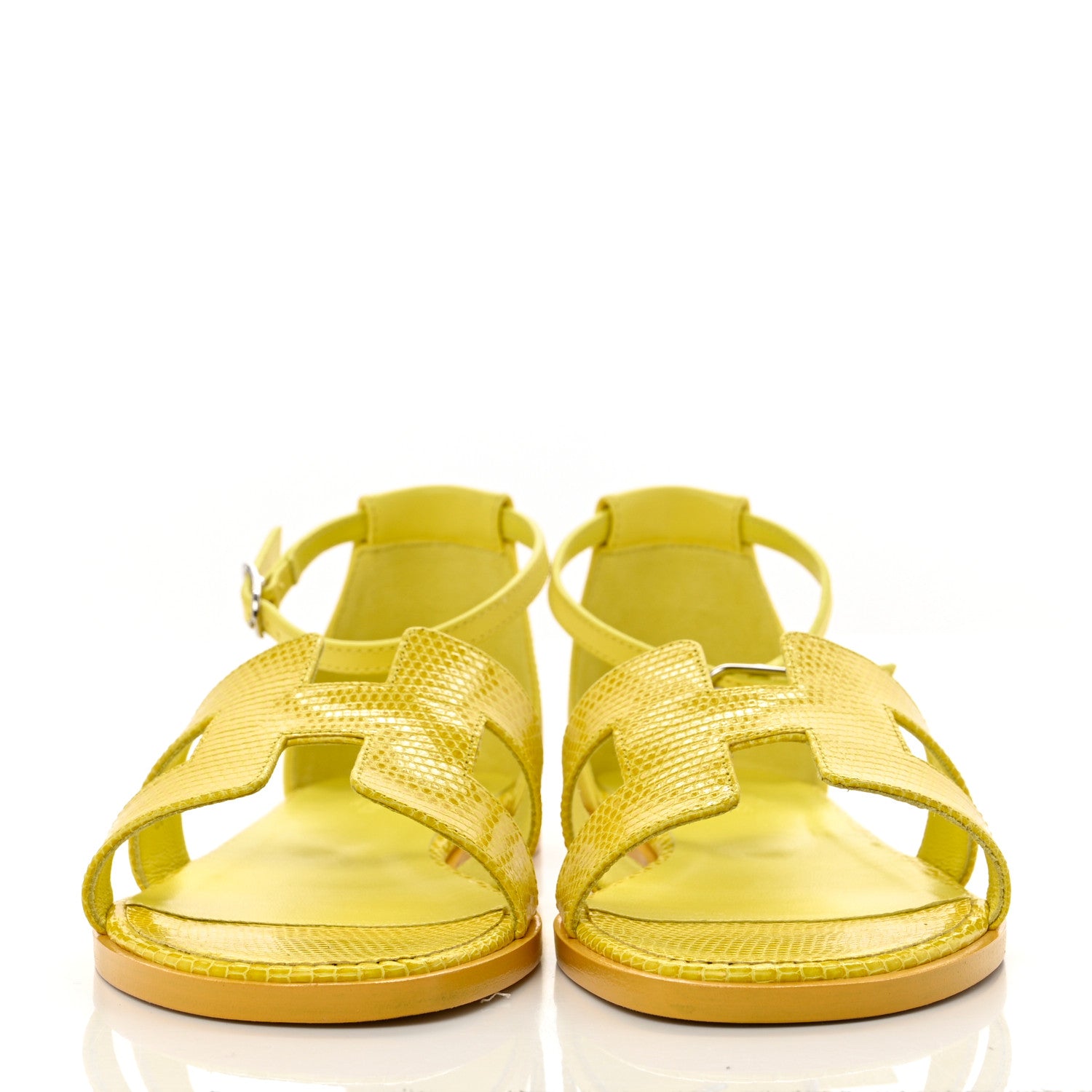 Hermes Lizard Santorini Sandals 37 Jaune Curcuma 2 of 9
