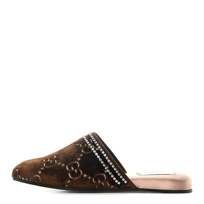 Gucci Velvet GG Monogram Crystal Slippers 37 Brown Vintage Cocoa 1 of 8