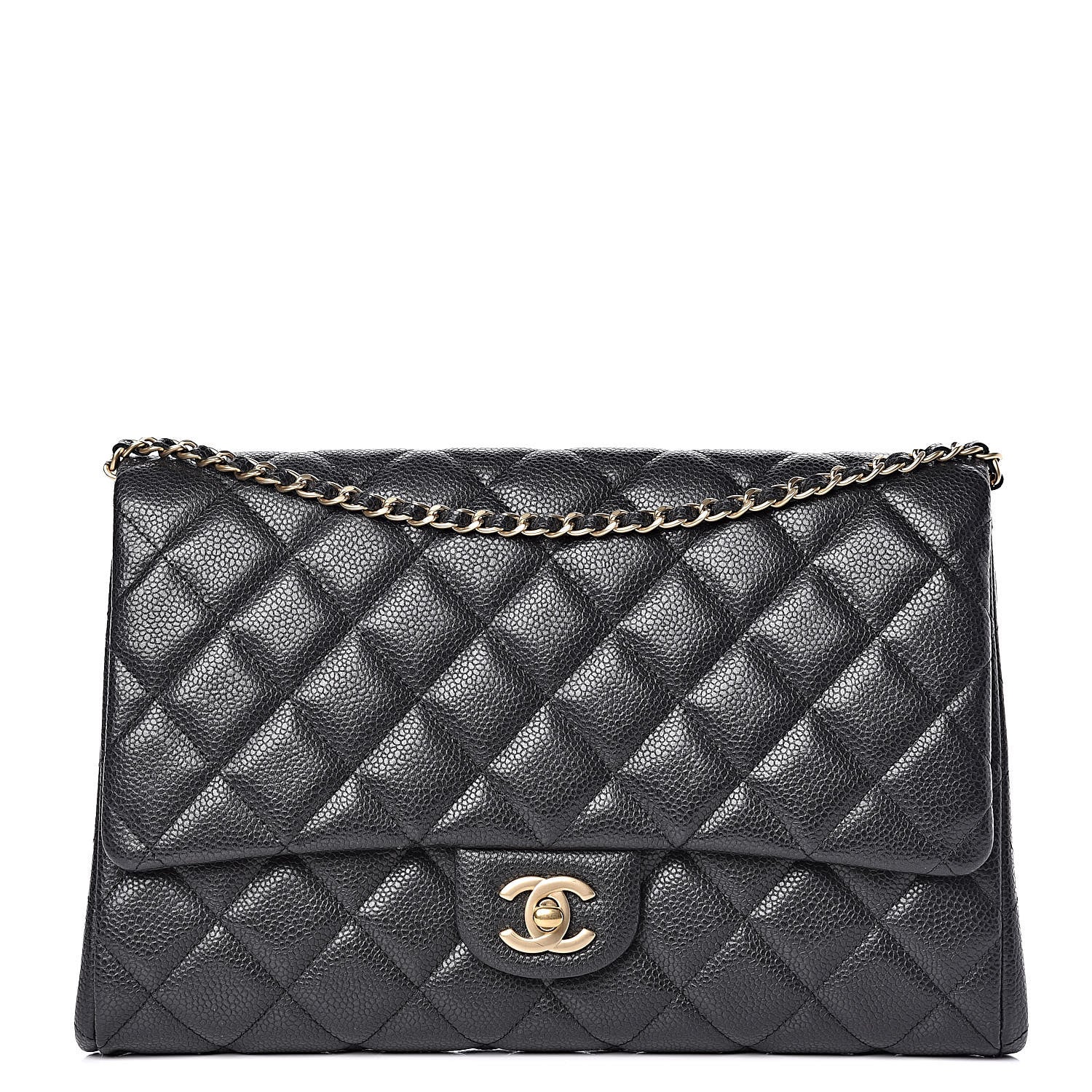 Chanel Caviar Quilted Clutch With Chain Flap Dark Grey 2 of 17