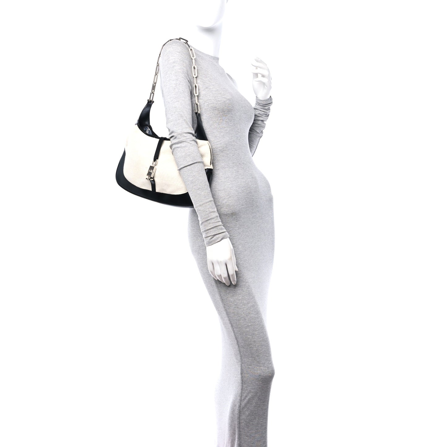 Canvas Calfskin Jackie O Hobo Black Tan