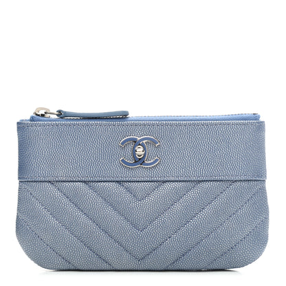 Chanel Metallic Caviar Chevron Quilted Small Vintage Mademoiselle Cosmetic Case Blue 1 of 7