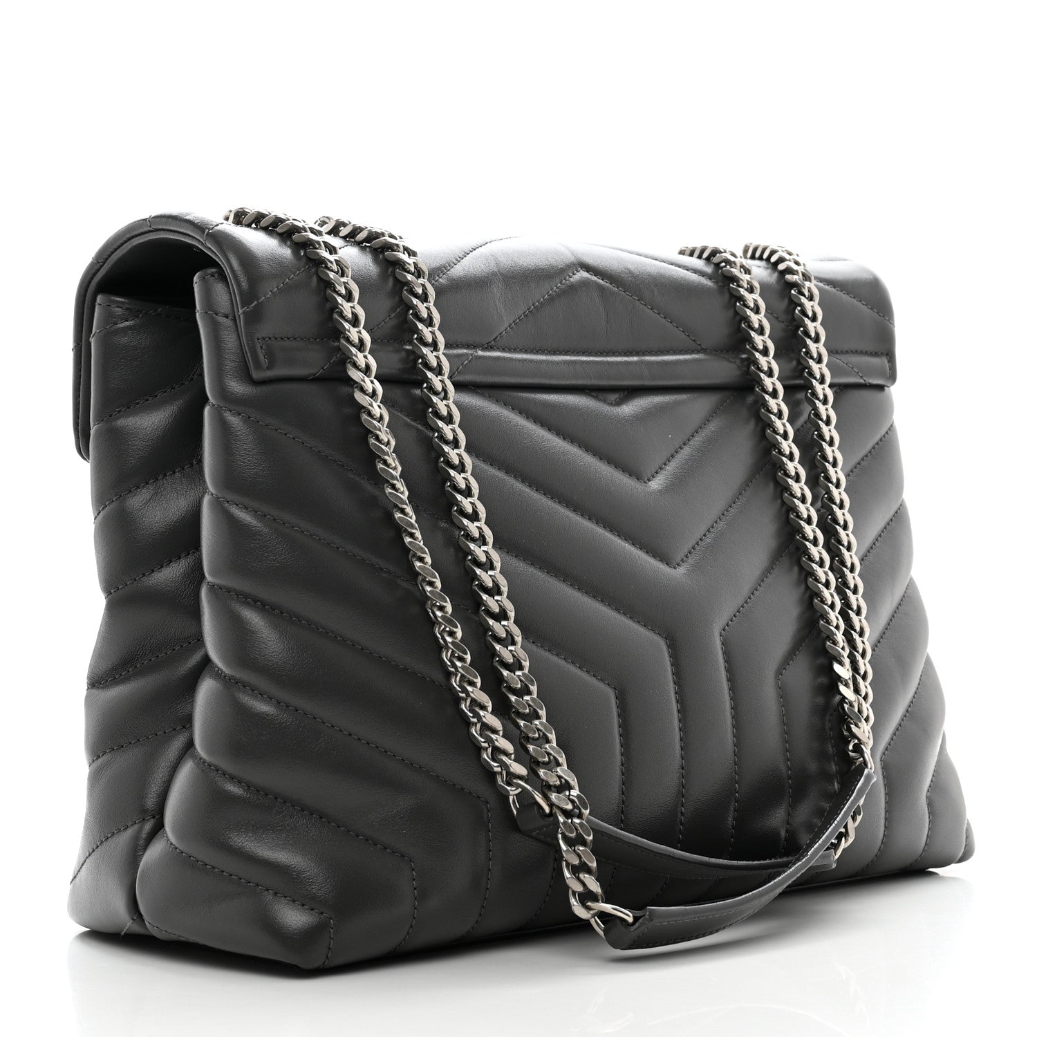 Saint Laurent Calfskin Y Quilted Monogram Medium Loulou Chain Satchel Asphalt 3 of 11