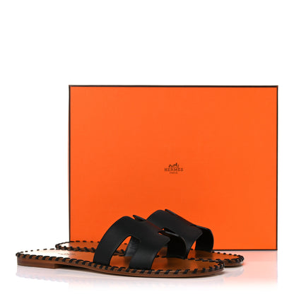 Hermes Box Calfskin Braided Oran Sandals 38 Black 9 of 9