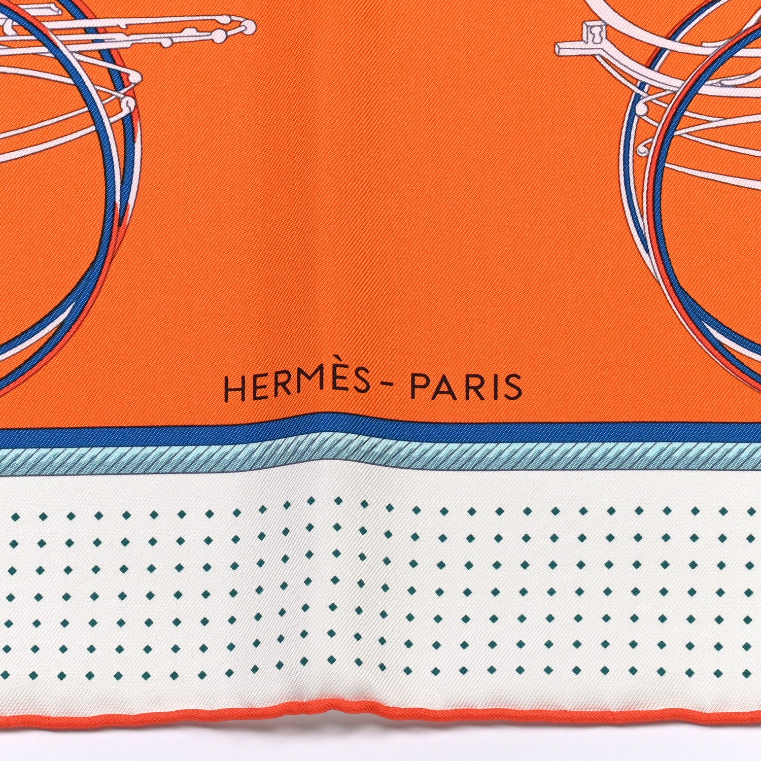 Hermes Silk Les Voitures A Transformation Scarf 90 Orange White Bleu 2 of 5
