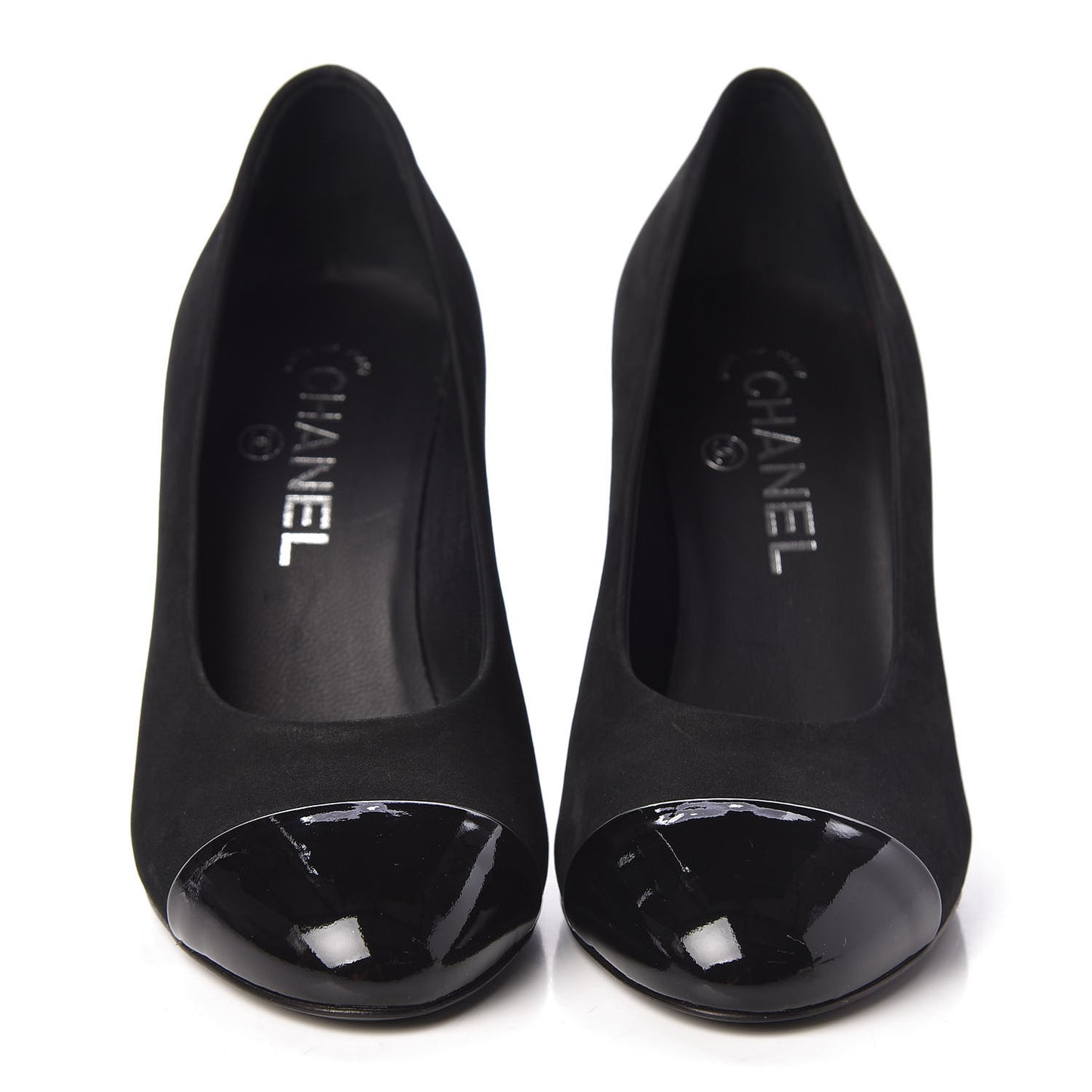 Patent Suede Calfskin Pearl Cap Toe Pumps 36 Black