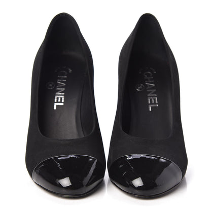 Chanel Patent Suede Calfskin Pearl Cap Toe Pumps 36 Black 2 of 9