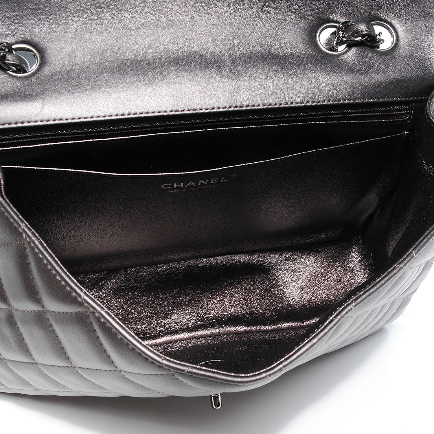 Chanel Lambskin Quilted Jumbo Single Flap Dark Metallic Grey 7 of 9