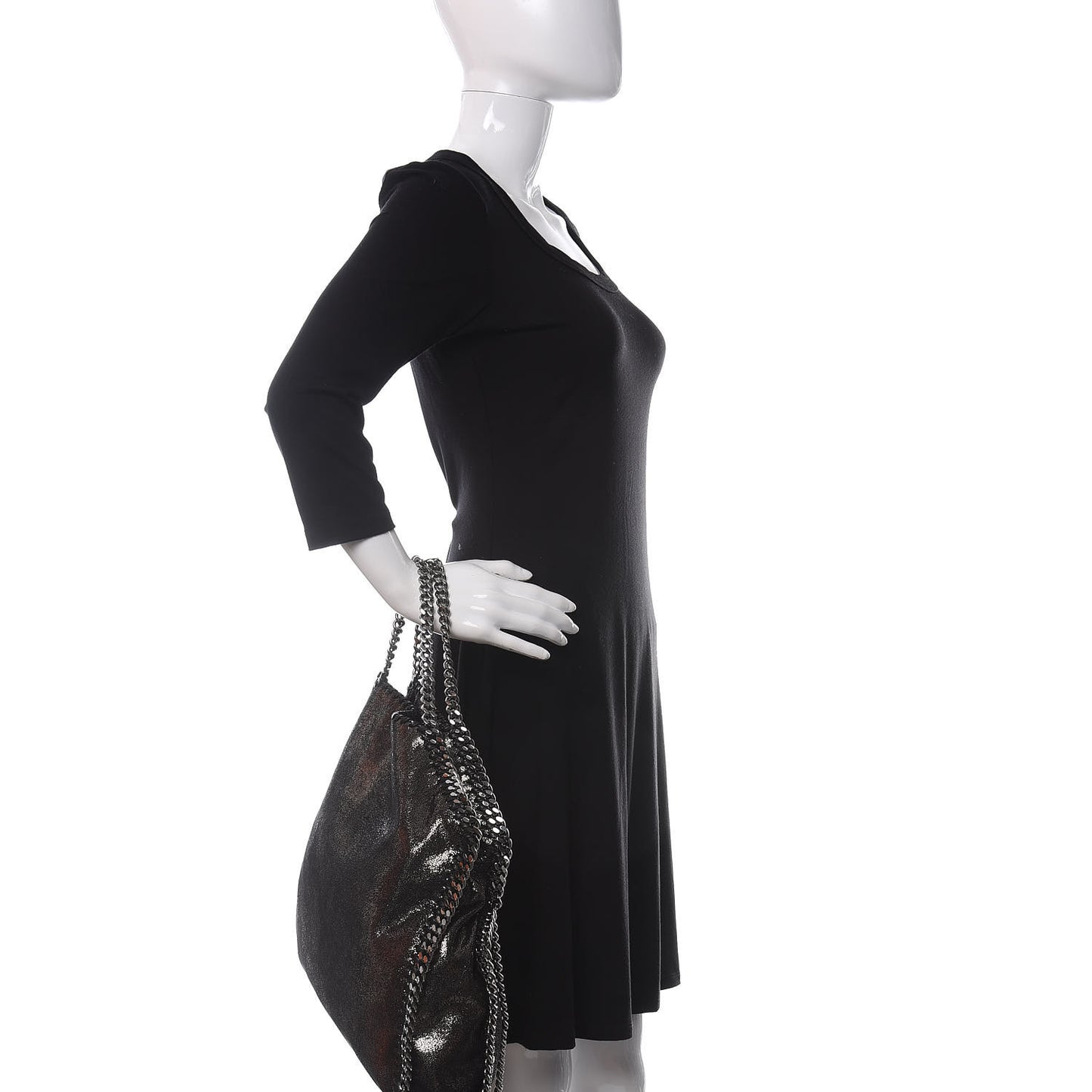 Chamois Shiny Dotted Falabella Fold Over Tote Ruthenium