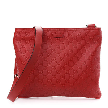 Gucci Guccissima Medium Flat Messenger Bag Red 1 of 10