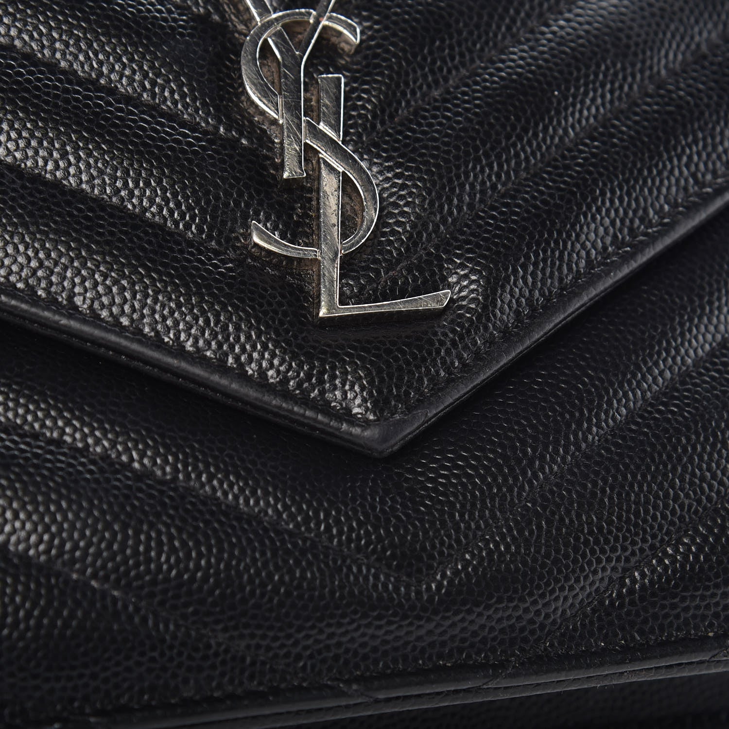 Saint Laurent Grain De Poudre Matelasse Chevron Monogram Envelope Chain Wallet Black 15 of 15