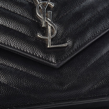 Saint Laurent Grain De Poudre Matelasse Chevron Monogram Envelope Chain Wallet Black 15 of 15