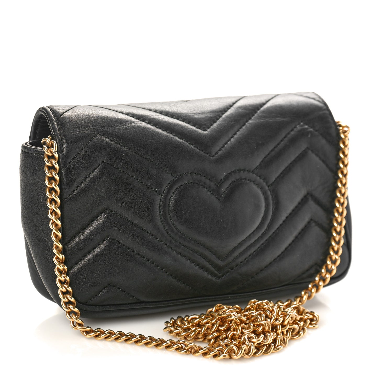 Calfskin Matelasse Super Mini GG Marmont Shoulder Bag Black