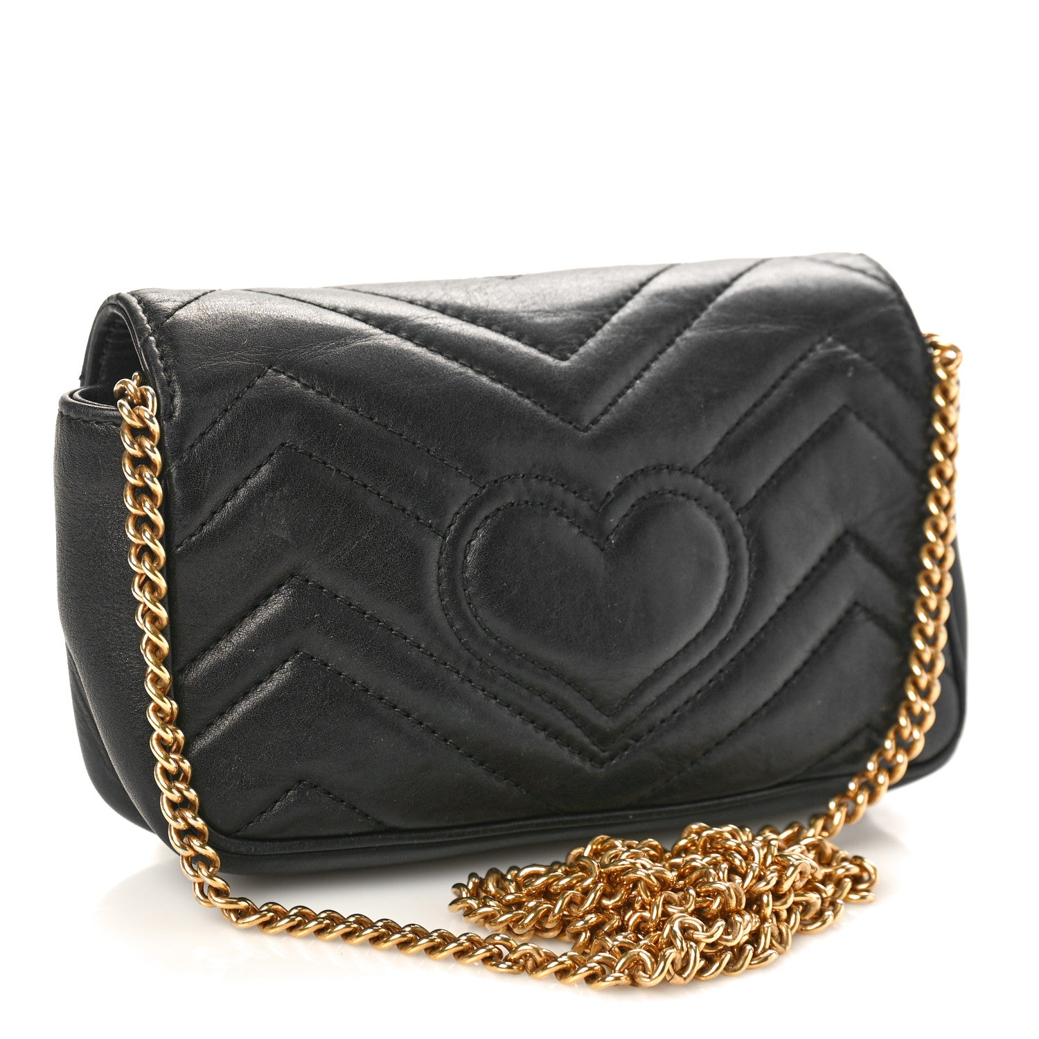 Gucci Calfskin Matelasse Super Mini GG Marmont Shoulder Bag Black 2 of 12