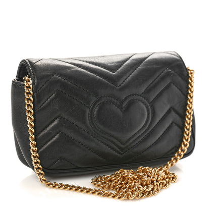 Gucci Calfskin Matelasse Super Mini GG Marmont Shoulder Bag Black 2 of 12