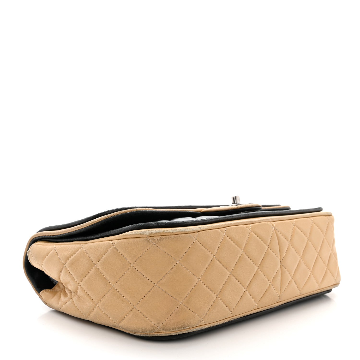 Chanel Lambskin Quilted Jumbo Classic Twist Flap Bag Black Beige 4 of 11