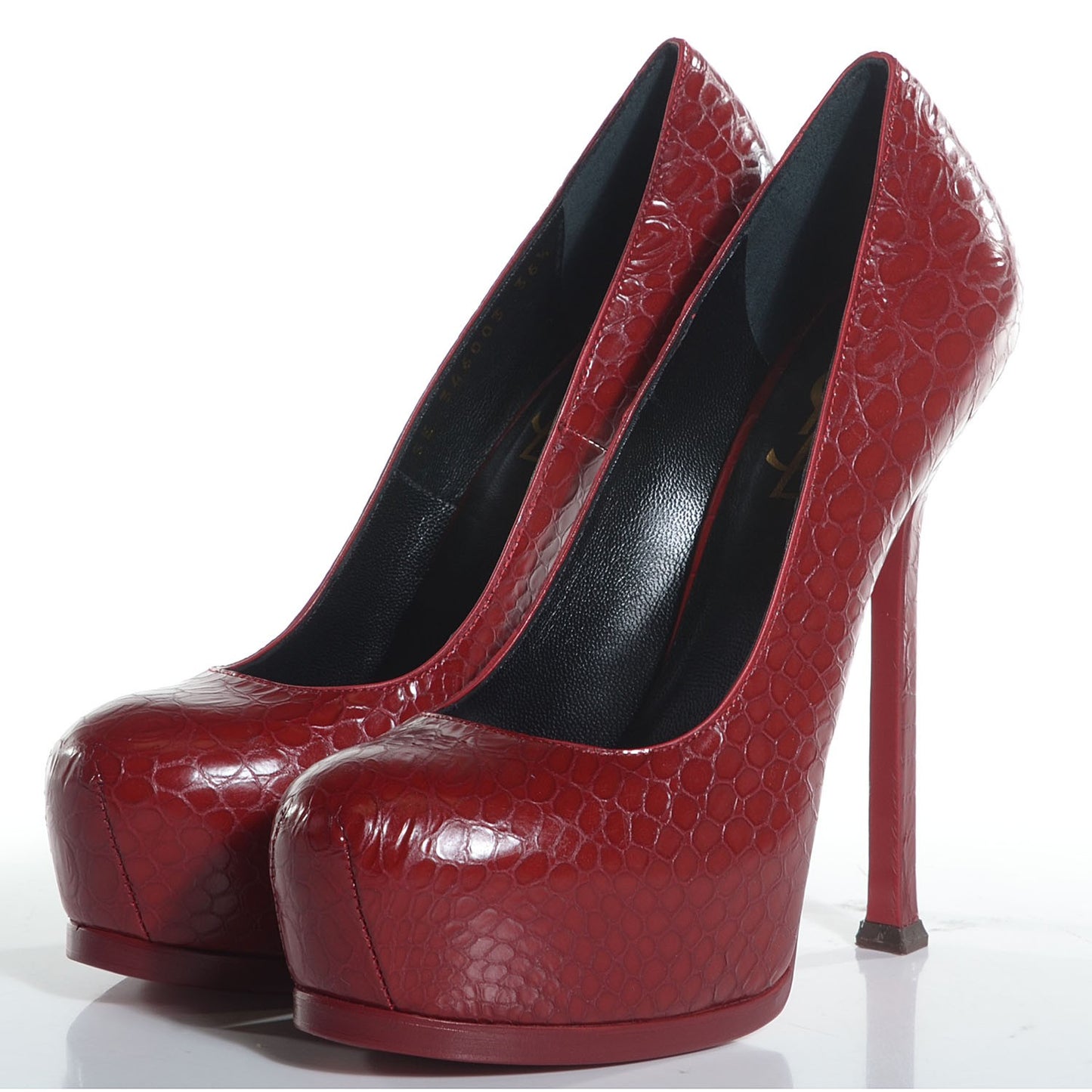 Calfskin Crocodile Embossed Tribute Two 105 Platform Pumps 36.5 Rouge Orient