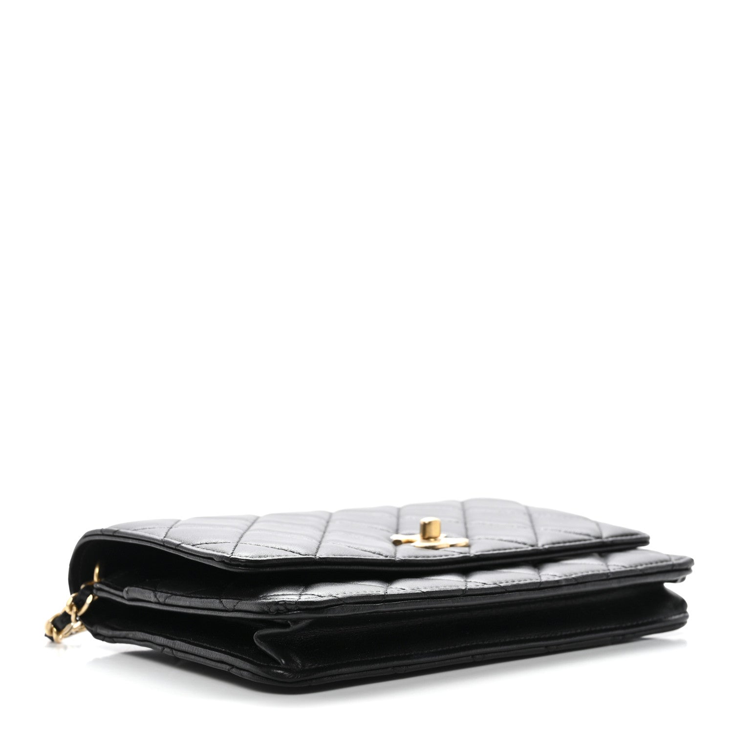 Chanel Lambskin Quilted CC Pearl Crush Wallet on Chain WOC Black 4 of 12