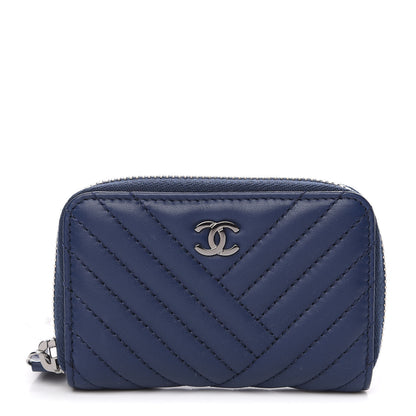 Chanel Lambskin Quilted CC Crossing Zip Around Coin Purse Navy 1 of 7