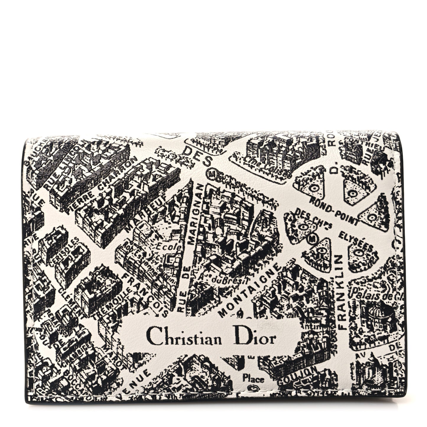 Calfskin Plan De Paris Print Flap Card Holder White Black