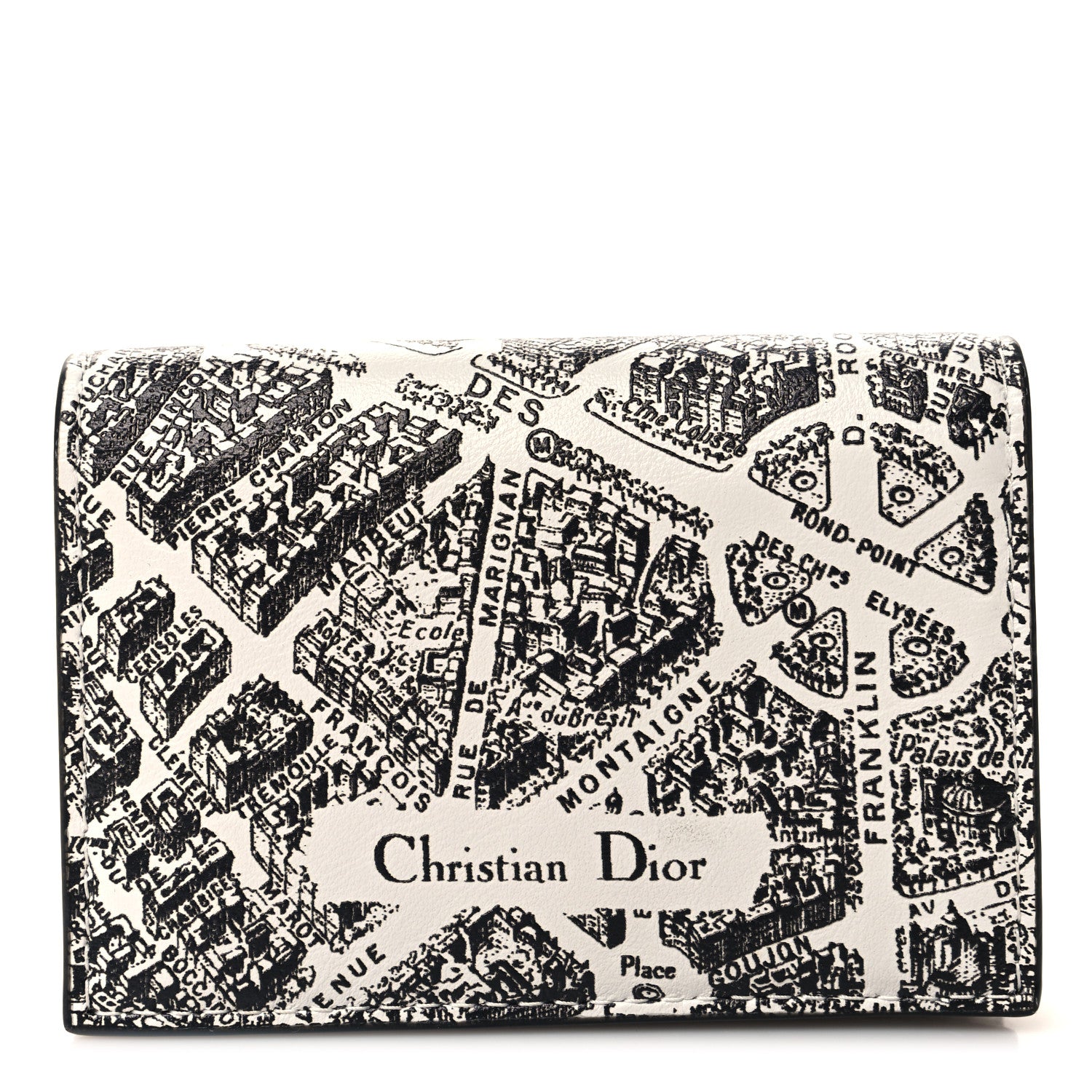 Christian Dior Calfskin Plan De Paris Print Flap Card Holder White Black 1 of 8