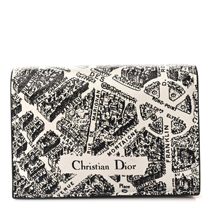 Christian Dior Calfskin Plan De Paris Print Flap Card Holder White Black 1 of 8