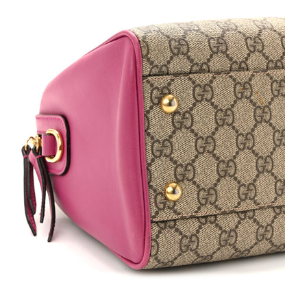 Gucci GG Supreme Monogram Moon Calfskin Small Boston Beige Ebony Hibiscus Red New Rosette 9 of 13