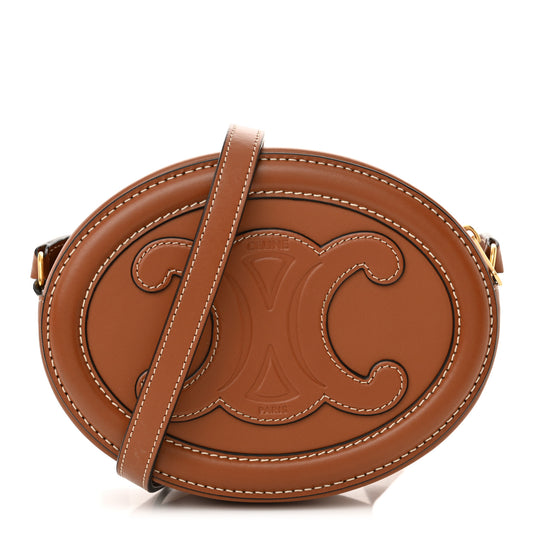 Smooth Calfskin Cuir Small Triomphe Oval Crossbody Purse Tan