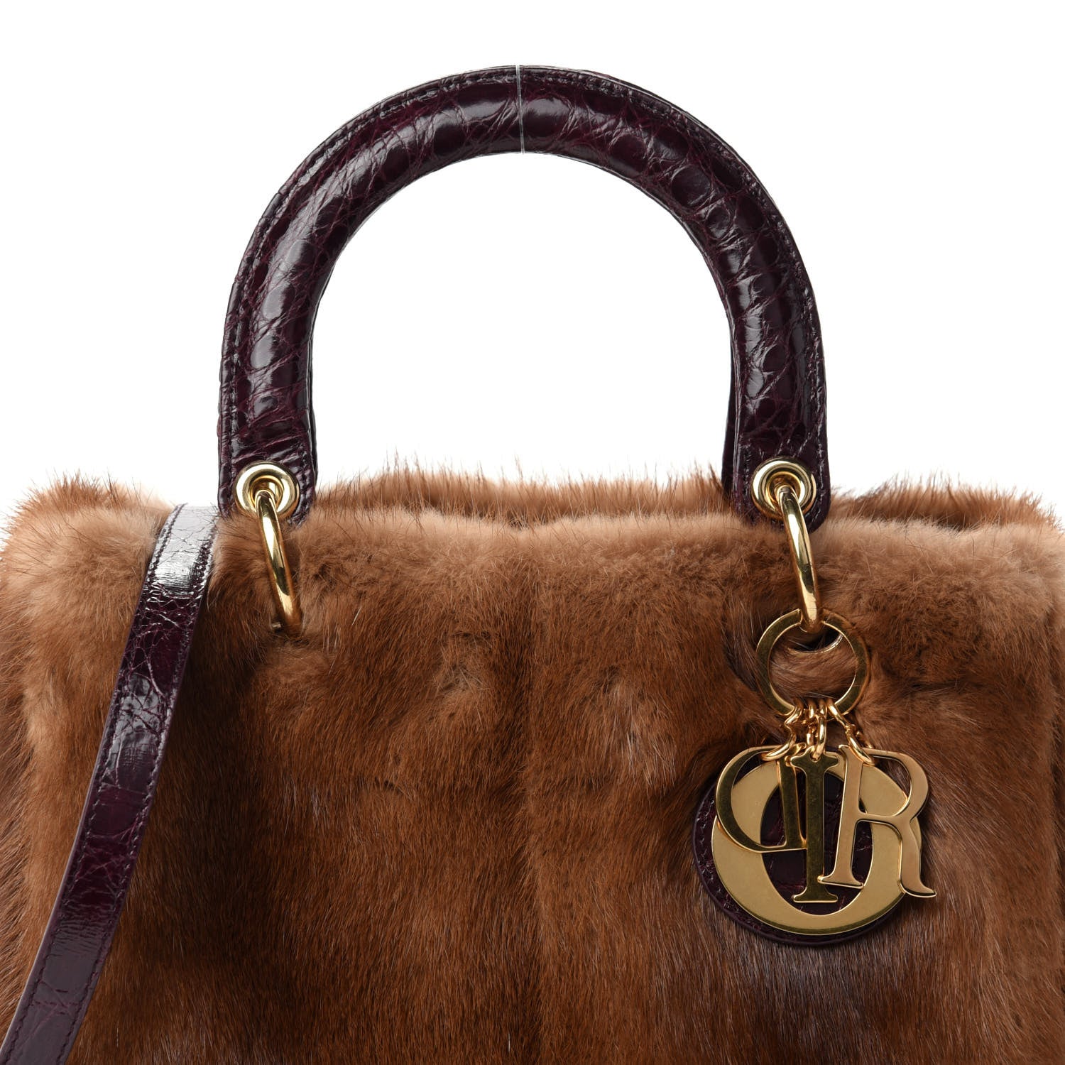 Christian Dior Mink Fur Crocodile Lady Dior Brown 712724