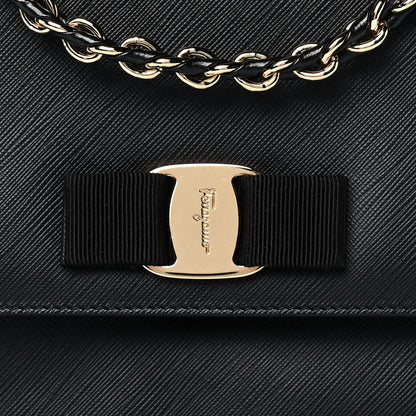 Salvatore Ferragamo Printed Calfskin Vara Bow Chain Flap Crossbody Black 9 of 15