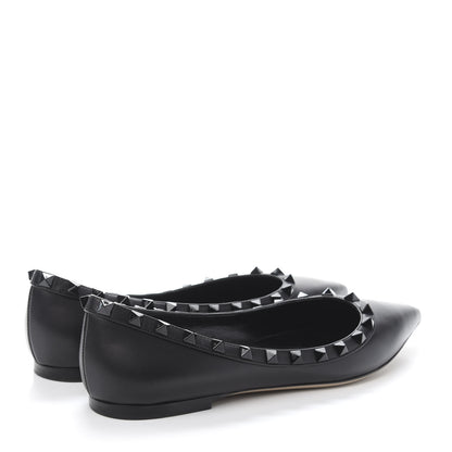 Valentino Garavani Calfskin Lacquered Monochrome Rockstud Ballerina Flats 37 Black 4 of 9