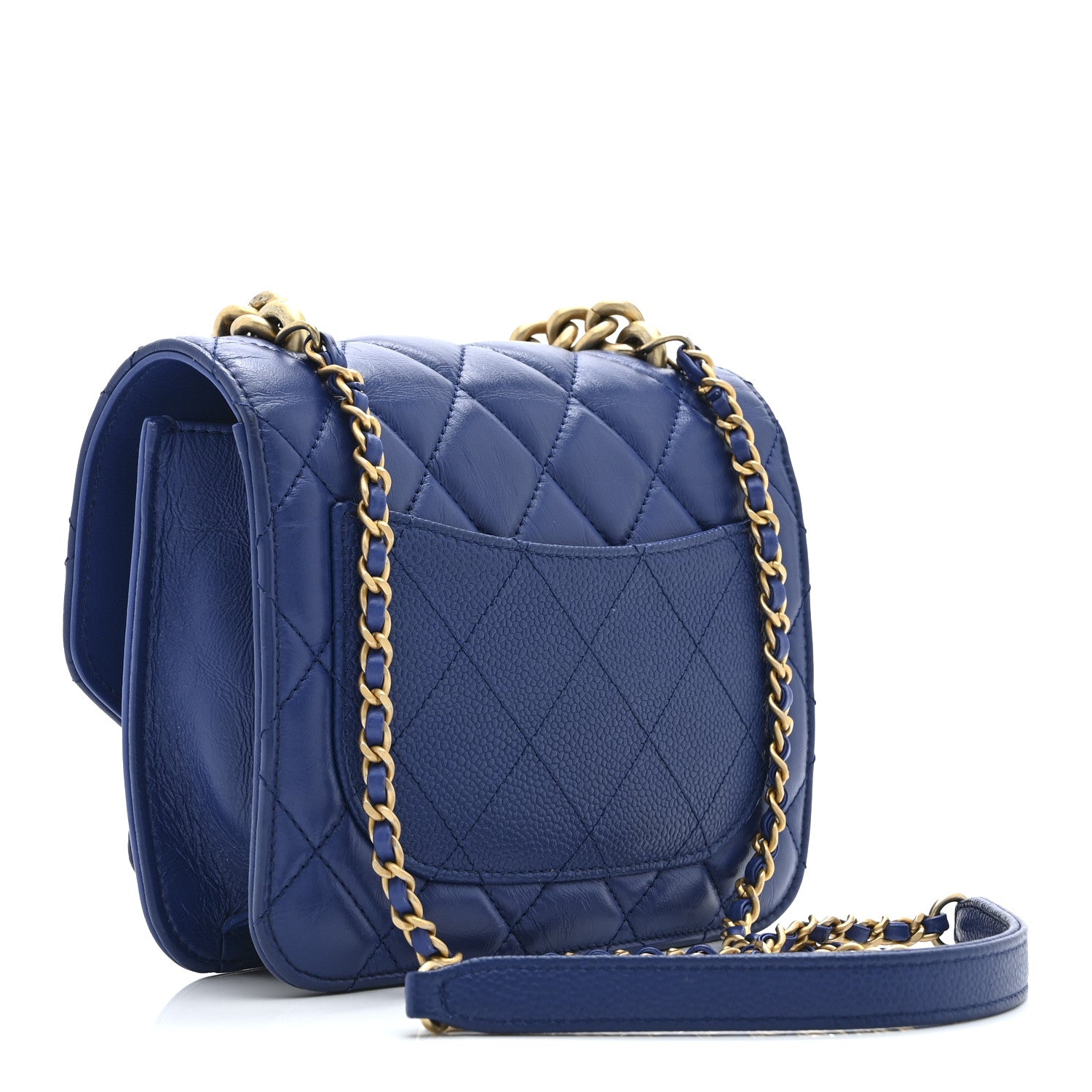 Chanel Calfskin Caviar Quilted Mini Chain Handle Flap Blue 3 of 10
