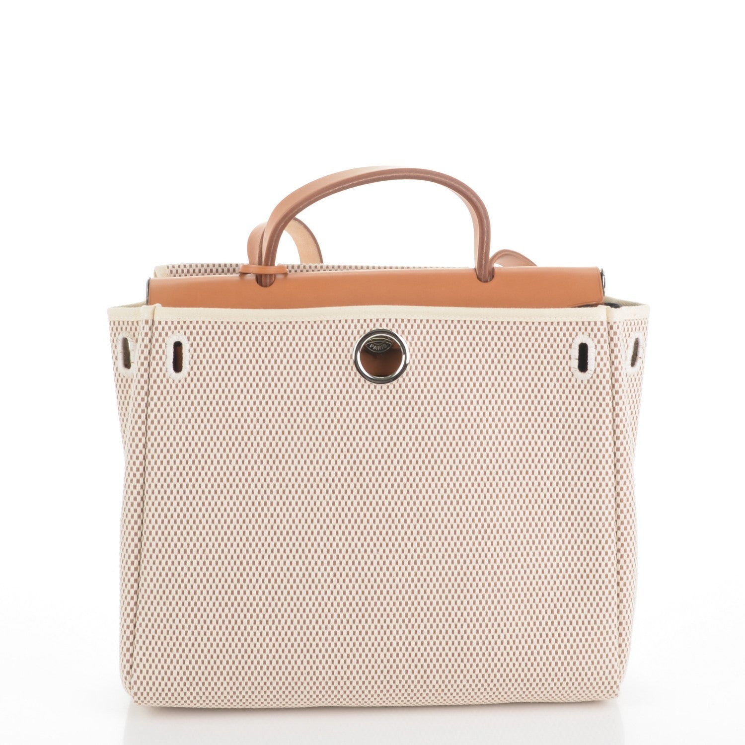 Hermes Toile Vache Calfskin Herbag 30 PM Black Natural 10 of 11