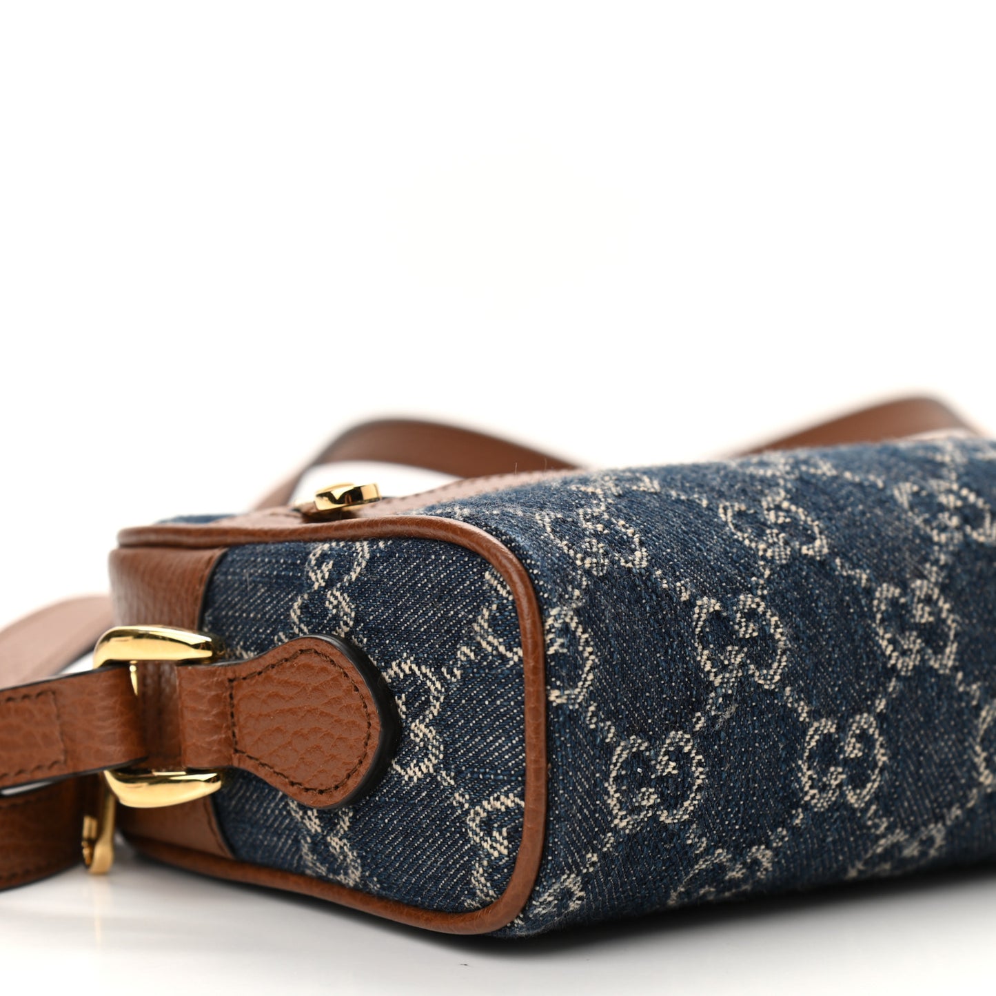 New Denim GG Monogram Dollar Calfskin Mini Ophidia Shoulder Bag Blue Tea Cuir Epilog