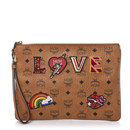 MCM Visetos Patchwork Wristlet Zip Pouch Cognac 1 of 7