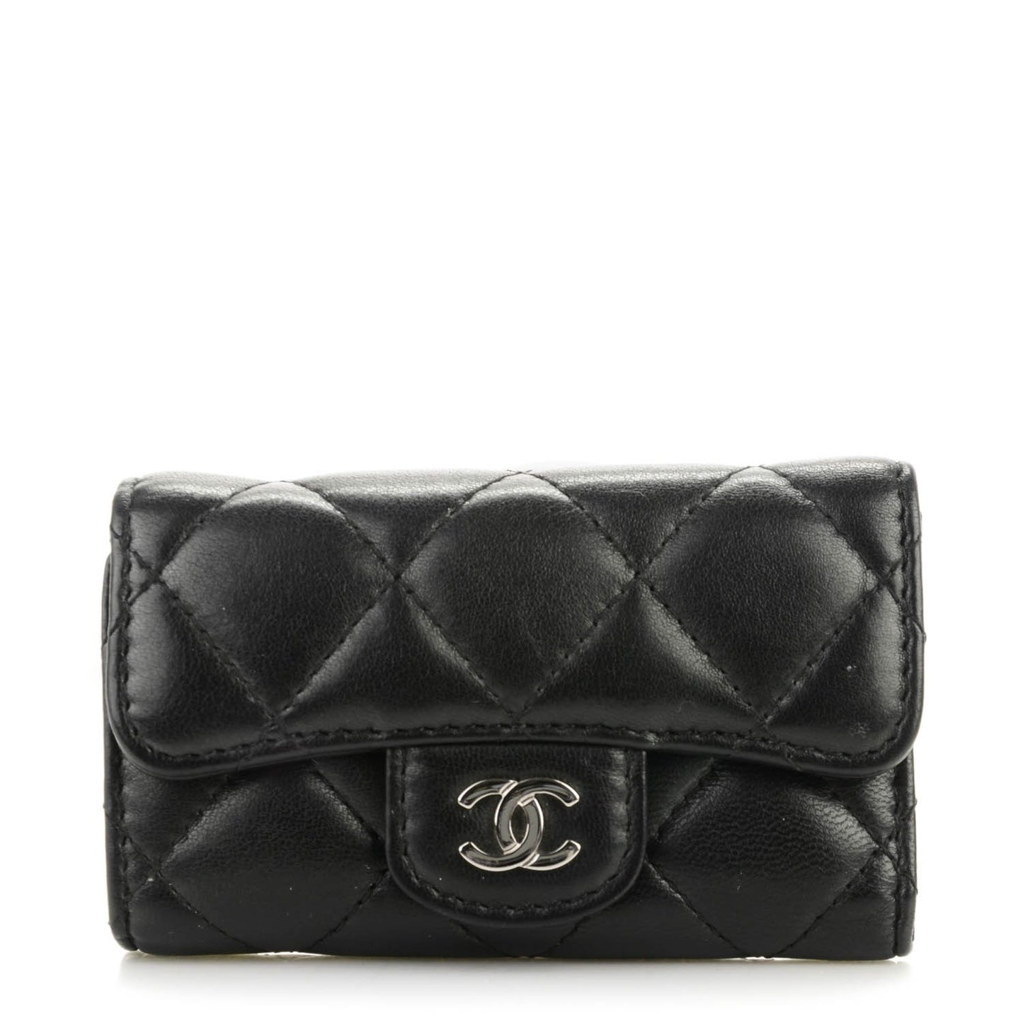 Lambskin Quilted 6 Key Holder Black