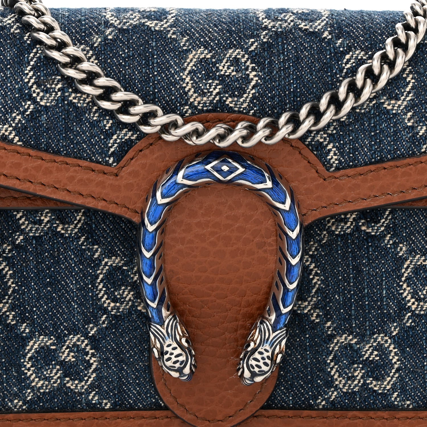 Gucci New Denim GG Monogram Dollar Calfskin Enamel Super Mini Dionysus Shoulder Bag Blue Tea Cuir Epilog Electric Blue 7 of 9